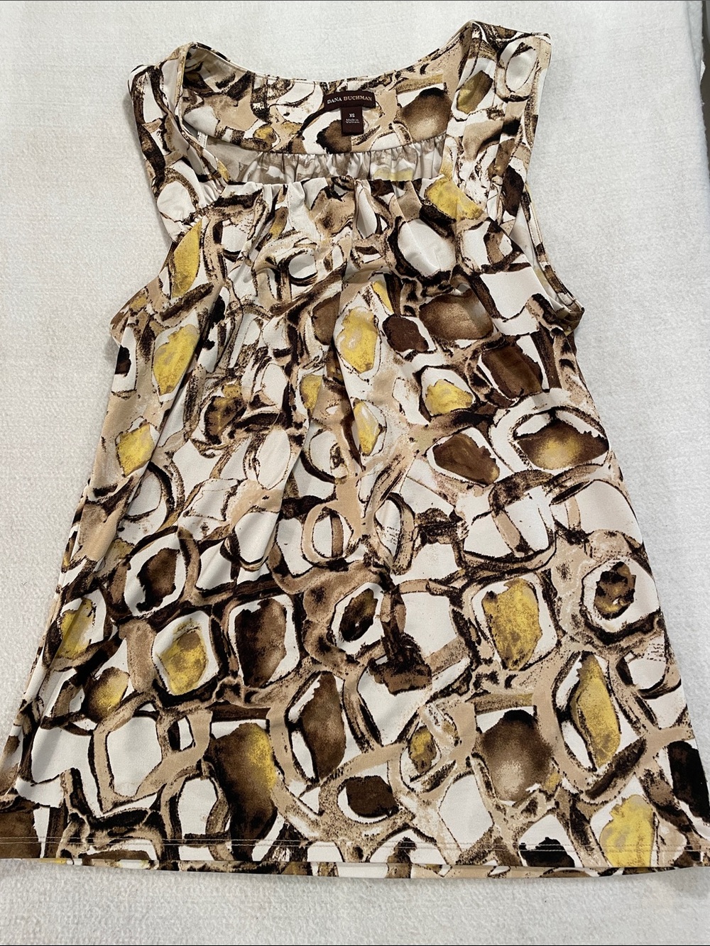 Dana Buchman Abstract Sleeveless Top in Cream, Brown & Yellow